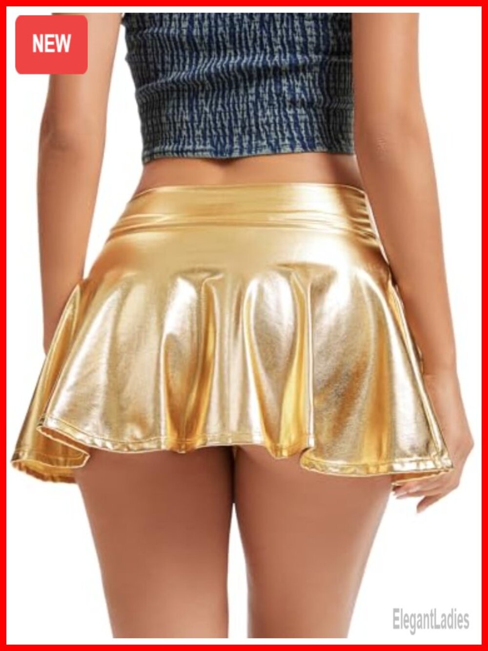 Metallic Pleated Mini Skater Skirt High Rise Pull On Rave Festival Costume